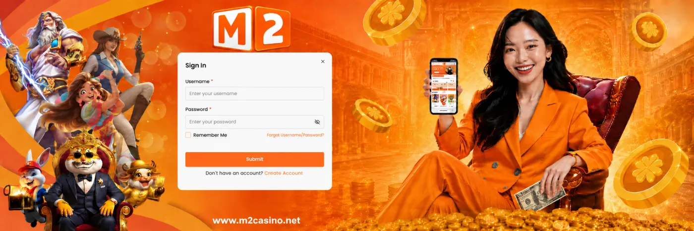 M2 Casino login screen